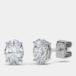 14K Oval Cut Solitaire Lab Grown Diamonds Earrings (3/4 Ctw)