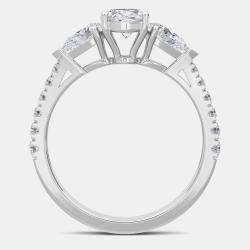 14K White Gold Pear Shaped With Round LGD On The Shank Bridal Ring (1.50Ctw With 3/4Th Ct) EU 48