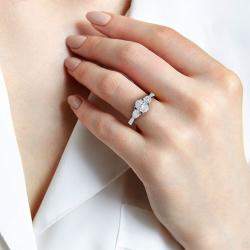 14K White Gold Pear Shaped With Round LGD On The Shank Bridal Ring (1.50Ctw With 3/4Th Ct) EU 48