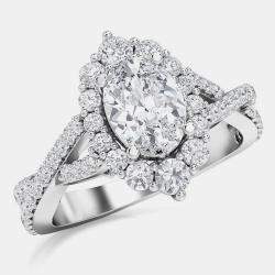 14Kw Double Twist Halo Bridal Ring (2 Ctw 1 Ov Ctr) EU 48