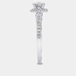 Pre Owned 14K White Gold 0.80Ct. Round Cut Halo Bridal Ring EU 48