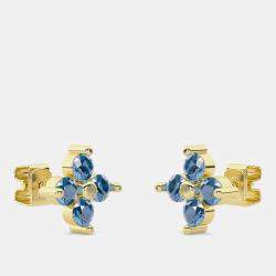 14K Blue 4 Lab Grown Diamond Stones Flower Stud (1.75 Ctw)