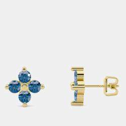 14K Blue 4 Lab Grown Diamond Stones Flower Stud (1.75 Ctw)