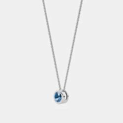 Pre Owned 14K Single Blue Lab Grown Diamond Stone Bazel 18" Pendant With Chain (0.21 Ctw)