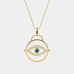 14K Blue Lab Grown Diamond Center Evil Eye 18" Pendant With Chain (0.50 Ctw)
