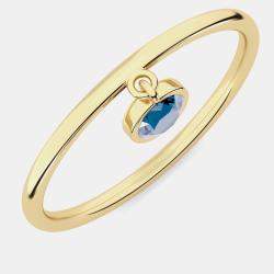 مملوكة مسبقًا 14K Round Blue Dangle Lab Grown Diamond Stone Ring (0.21 Ctw)