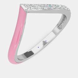 Pre Owned Light Pink Ceramic Chevron Style Sterling Silver Lab Grown Diamond Ring US 7