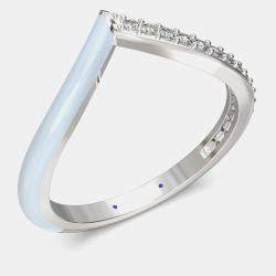 مملوكة مسبقًا خاتم من الألماس المزروع مخبرياً بتصميم شيفرون من الخزف الأزرق الفاتح والفضة الإسترلينية مقاس 7 الولايات المتحدة