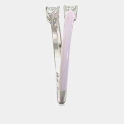 Light Pink Ceramic Pear Shaped Classic Bypass Style Sterling Silver Lab Grown Diamond Ring US 7