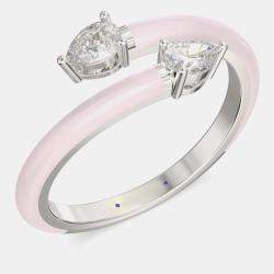 Light Pink Ceramic Pear Shaped Classic Bypass Style Sterling Silver Lab Grown Diamond Ring US 7