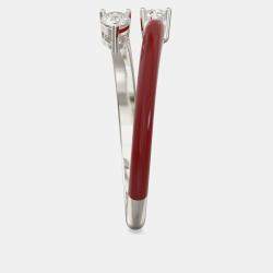 Bright Red Ceramic Pear Shaped Classic Bypass Style Sterling Silver Lab Grown Diamond Ring US 7