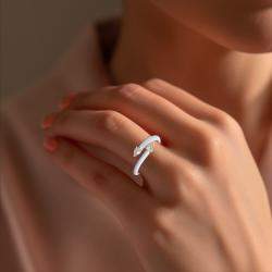 Light Blue Ceramic Pear Shaped Classic Bypass Style Sterling Silver Lab Grown Diamond Ring US 7
