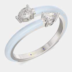 Light Blue Ceramic Pear Shaped Classic Bypass Style Sterling Silver Lab Grown Diamond Ring US 7
