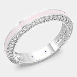 Classic Light Pink Ceramic Sterling Silver Lab Grown Diamonds Wedding Band US 7