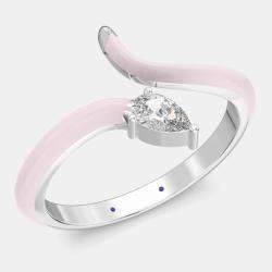 Light Pink Ceramic Pear Shaped Contemporary Bypass Sterling Silver Lab Grown Diamond Ring US 7