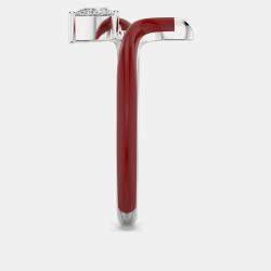 مملوكة مسبقًا Bright Red Ceramic Pear Shaped Contemporary Bypass Sterling Silver Lab Grown Diamond Ring US 7