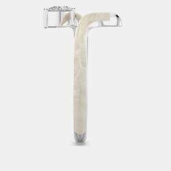 مملوكة مسبقًا Pearl White Ceramic Pear Shaped Contemporary Bypass Sterling Silver Lab Grown Diamond Ring US 7