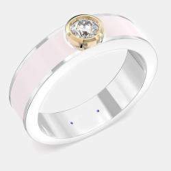 14K Yellow Gold Classic Light Pink Ceramic Sterling Silver Lab Grown Diamond Round Band US 7