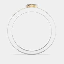 Pre Owned 14K Yellow Gold Classic Pearl White Ceramic Round Sterling Silver Lab Grown Diamond Bezel Set Band US 7