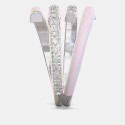 Light Pink Ceramic Sterling Silver Lab Grown Diamond Double Bypass Two Row Accented Ring US 7