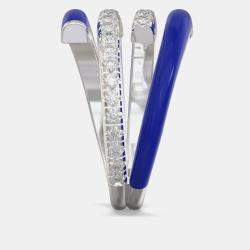Dark Blue Ceramic Sterling Silver Lab Grown Diamond Double Bypass Two Row Accented Ring US 7