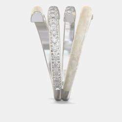 Pearl White Ceramic Sterling Silver Lab Grown Diamond Double Bypass Two Row Accented Ring US 7