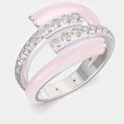 Light Pink Ceramic Sterling Silver Lab Grown Diamond Bypass Single Row Accented Ring US 7