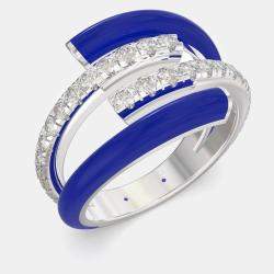 Dark Blue Ceramic Sterling Silver Lab Grown Diamond Bypass Single Row Accented Ring US 7