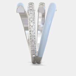 مملوكة مسبقًا Light Blue Ceramic Sterling Silver Lab Grown Diamond Bypass Single Row Accented Ring US 7