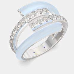 مملوكة مسبقًا Light Blue Ceramic Sterling Silver Lab Grown Diamond Bypass Single Row Accented Ring US 7