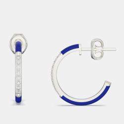 مملوكة مسبقًا Dark Blue Ceramic Sterling Silver Lab Grown Diamonds C Hoop Earrings