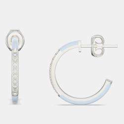 مملوكة مسبقًا أقراط فضة استرليني سيراميك أزرق فاتح بألماس مزروع في المختبر على شكل حرف C