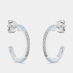 مملوكة مسبقًا أقراط فضة استرليني سيراميك أزرق فاتح بألماس مزروع في المختبر على شكل حرف C