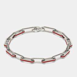 Silver & Ceramic Alternating Paper Clip Loop Bracelet