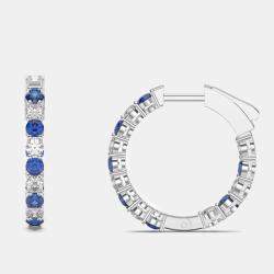 Pre Owned 925 Sterling Silver Hoop Color & Lab Grown Diamond Earrings