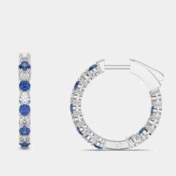 Pre Owned 925 Sterling Silver Hoop Color & Lab Grown Diamond Earrings