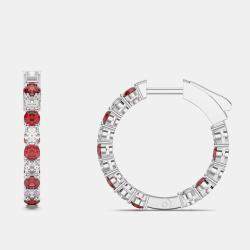 Pre Owned 925 Sterling Silver Hoop Color & Lab Grown Diamond Earrings