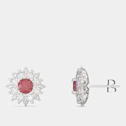 925 Sterling Silver Flower Color & Lab Grown Diamond Stud Earrings