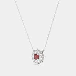 Pre Owned 925 Sterling Silver Flower Color & Lab Grown Diamond Pendant