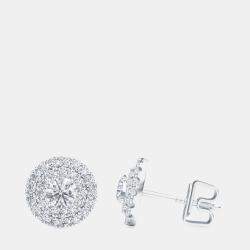 Pre Owned 14K Round Double Halo Lab Grown Diamond Earrings (1/2 Ctw)