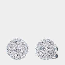 Pre Owned 14K Round Double Halo Lab Grown Diamond Earrings (1/2 Ctw)