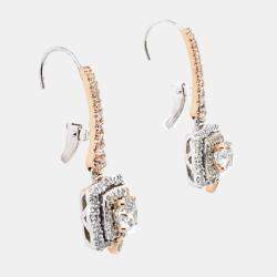14K Rose gold, White gold Round Cust Scalloped Halo Earrings (1.30Ctw)