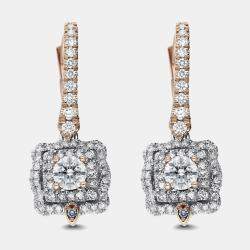 14K Rose gold, White gold Round Cust Scalloped Halo Earrings (1.30Ctw)