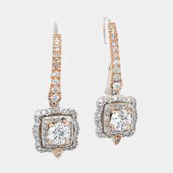 14K Rose gold, White gold Round Cust Scalloped Halo Earrings (1.30Ctw)