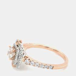 مملوكة مسبقًا خاتم مستدير بوزن 1.0 قيراط من الذهب الأبيض عيار 14 والذهب الوردي بتصميم هالة بحافة مموجة