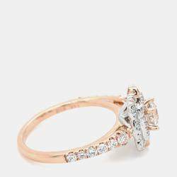 مملوكة مسبقًا خاتم مستدير بوزن 1.0 قيراط من الذهب الأبيض عيار 14 والذهب الوردي بتصميم هالة بحافة مموجة