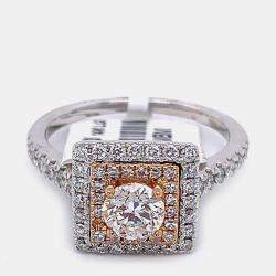 مملوكة مسبقًا 14K Rose gold/ White gold Round Cut Square Shaped Double Halo Ring (1.0Ctw)