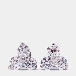 Pre Owned 10K 3 Stone Clover Cluster Earrings (1 Ctw)