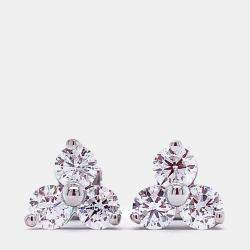 Pre Owned 10K 3 Stone Clover Cluster Earrings (1 Ctw)