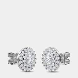 Pre Owned 14K Double Halo Round Earrings (1 Ctw)